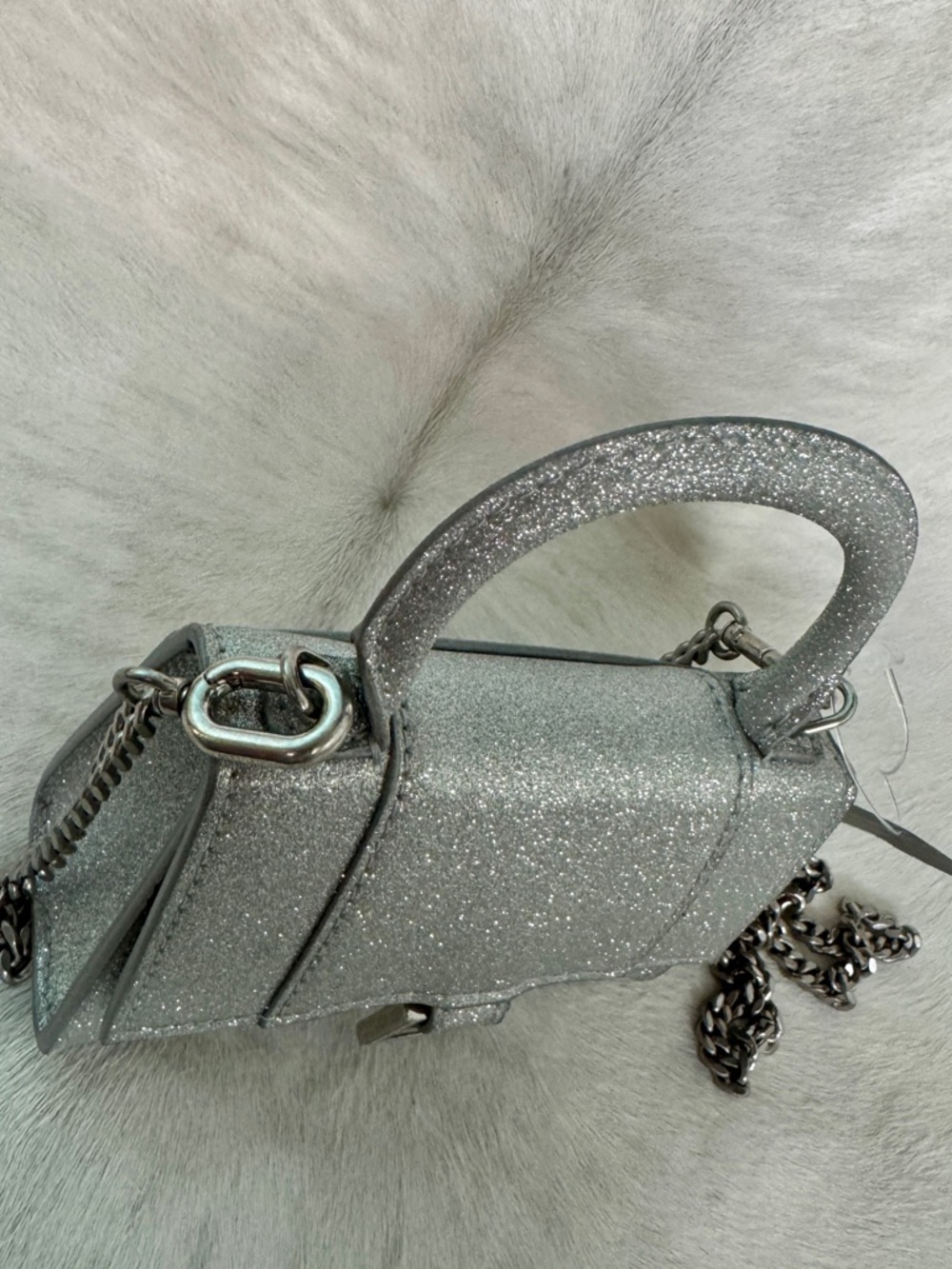 Balenciaga Silver Glitter Hourglass XS Nano Mini Bag - Picture 6 of 13